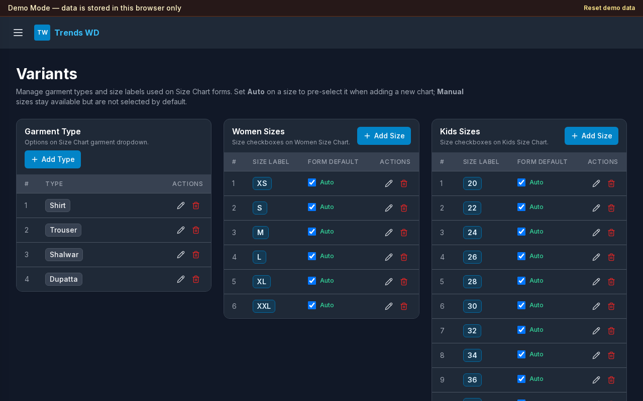 Settings Variants