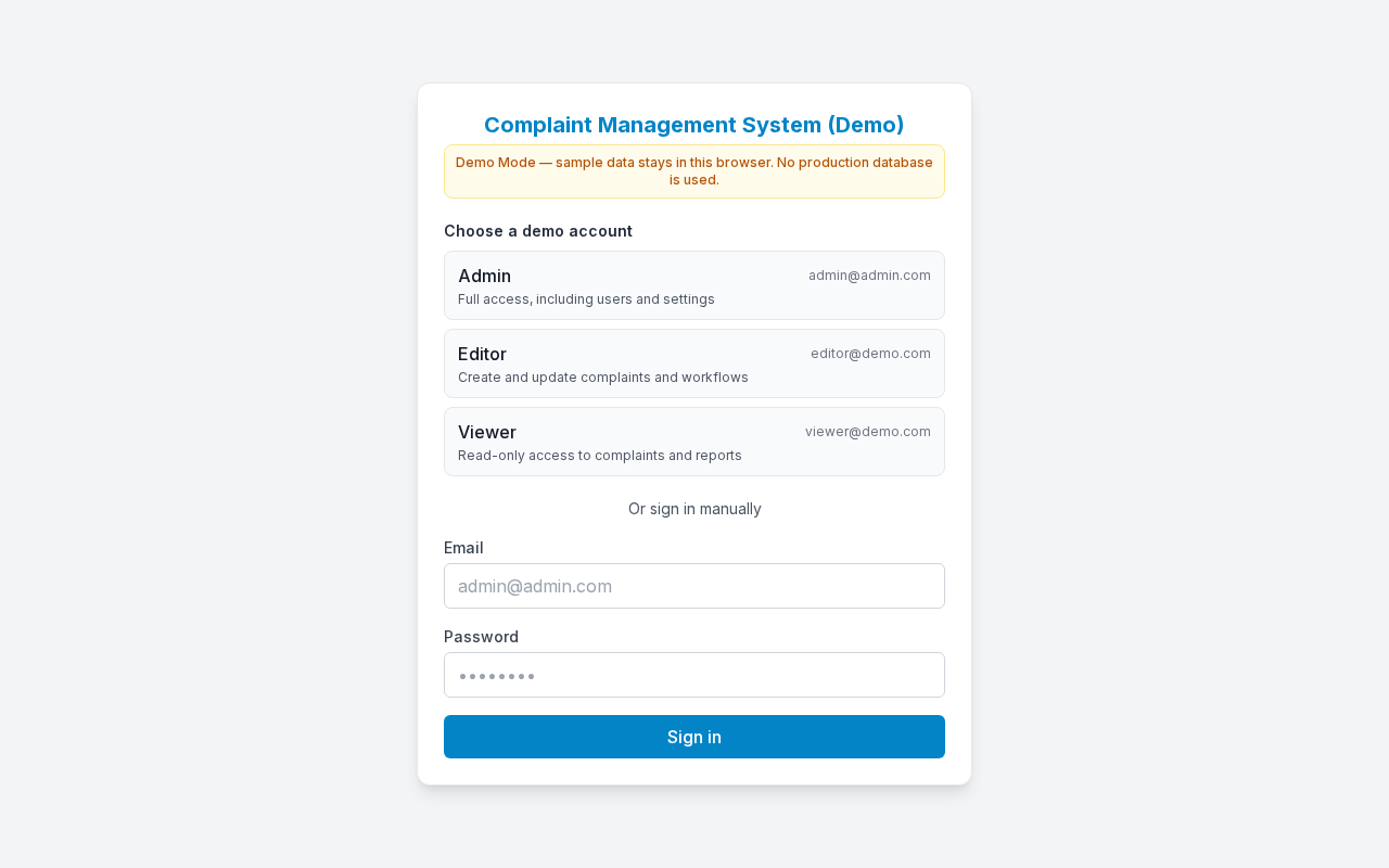 Login page