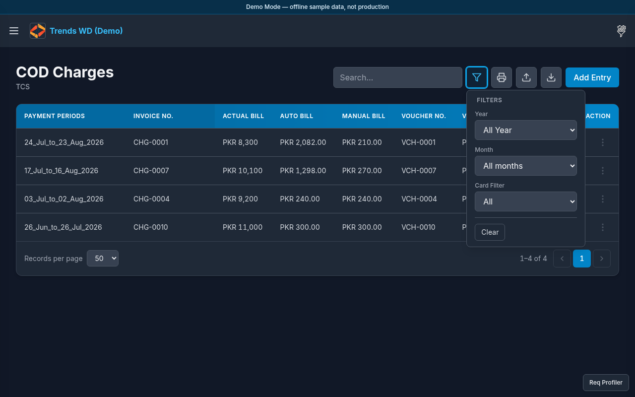 COD Charges — TCS filters