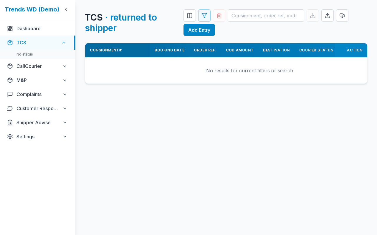 TCS — Returned to Shipper