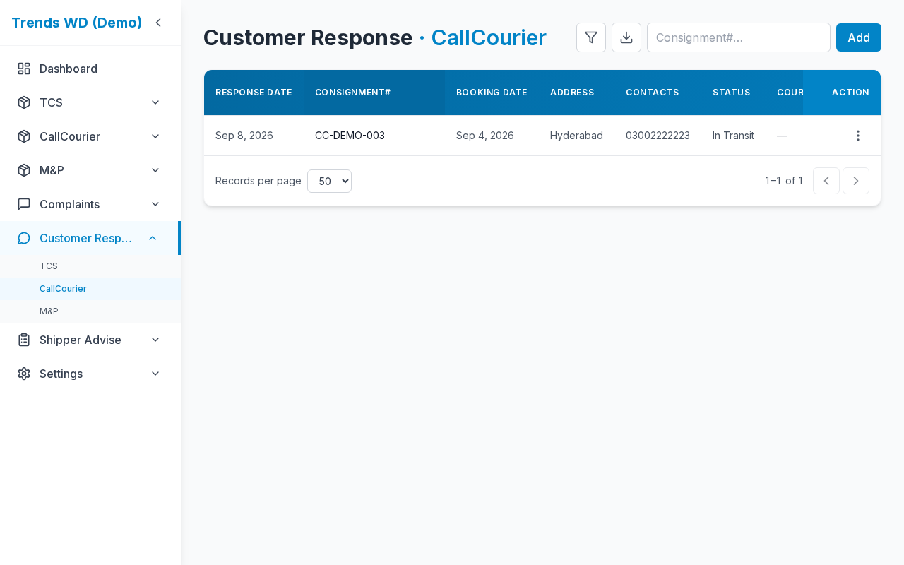 Customer Response — CallCourier