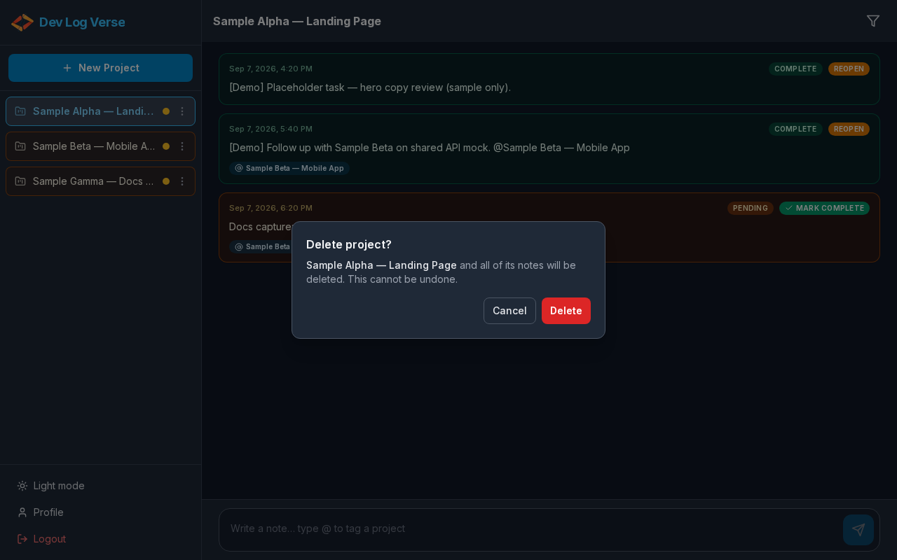 Delete confirmation