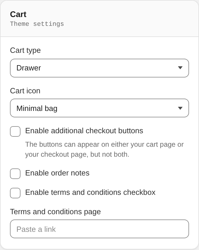 Cart settings