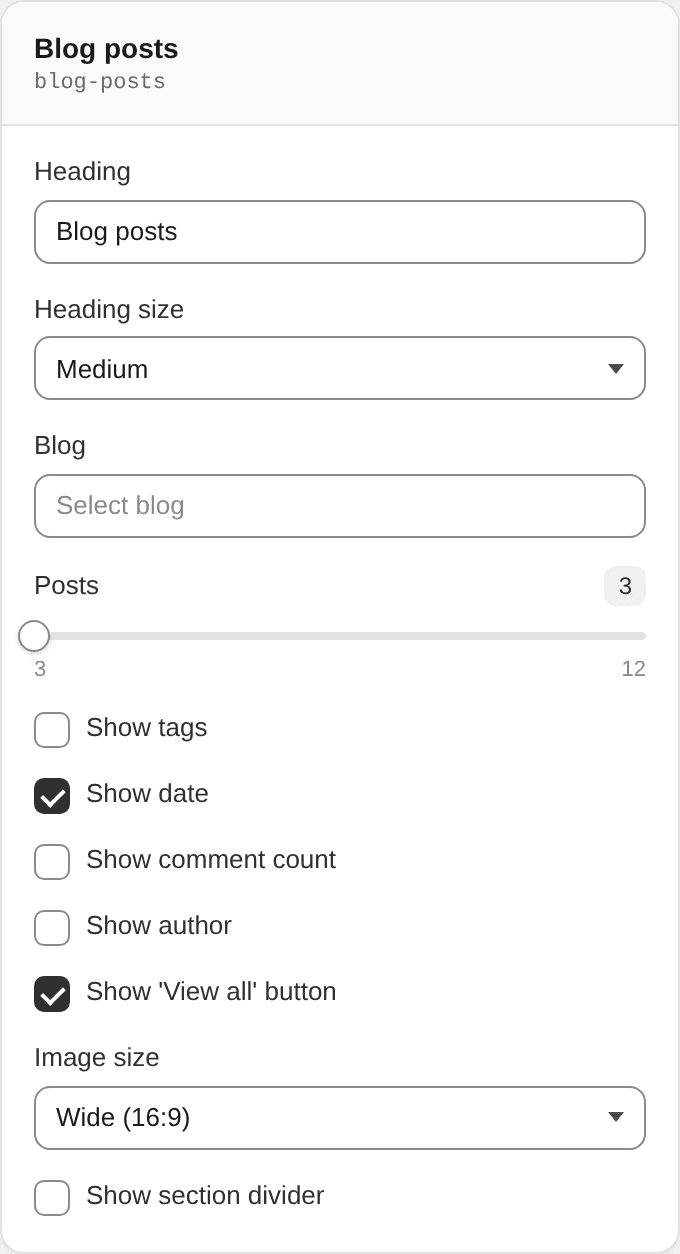 Blog posts settings