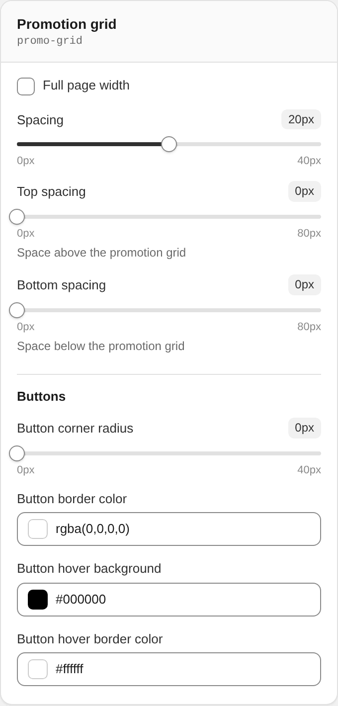 Promotion grid settings