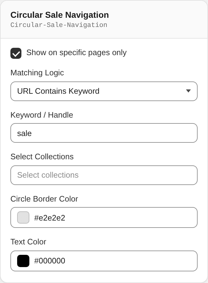 Circular Sale Navigation settings