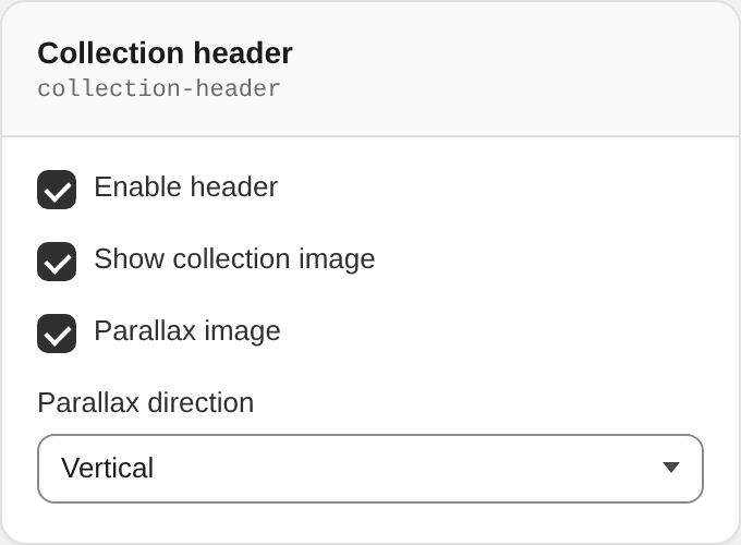 Collection header settings