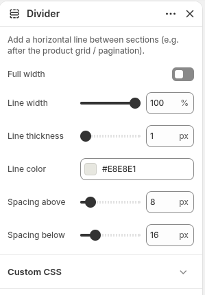 Divider settings