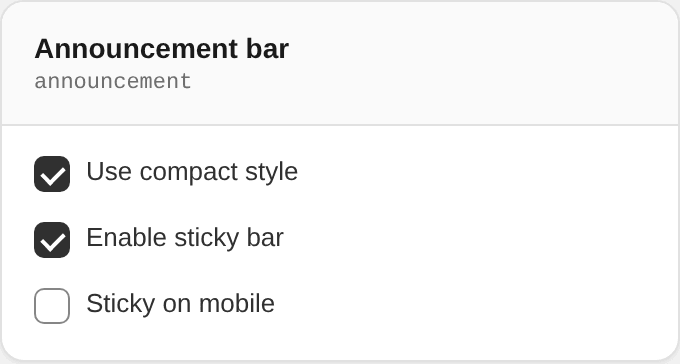 Announcement bar settings