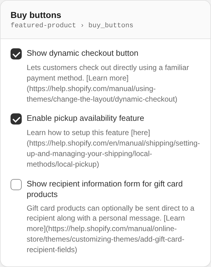 Buy buttons settings