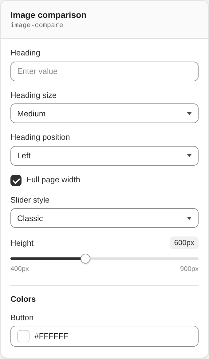 Image comparison settings
