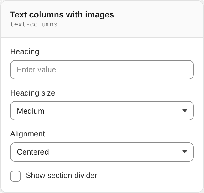 Text columns with images settings