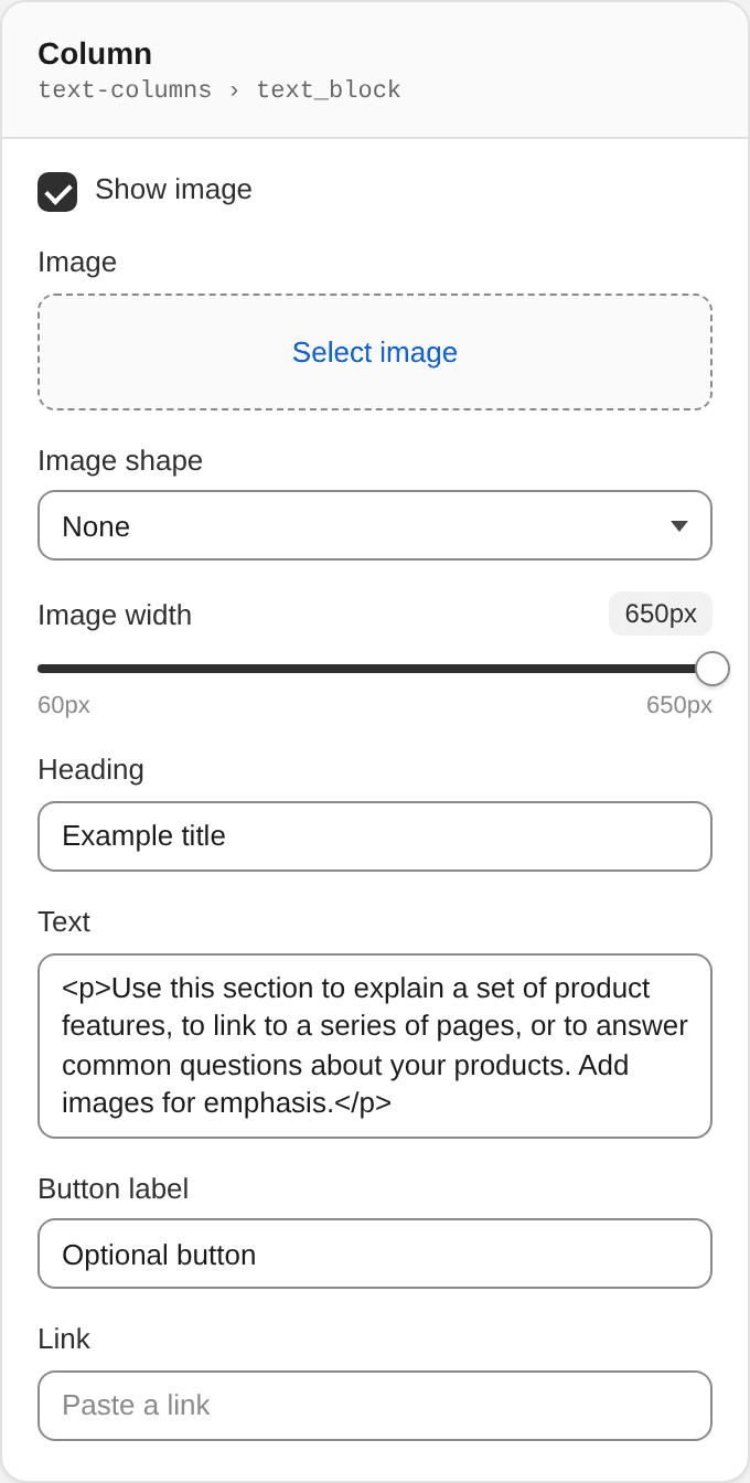 Column settings