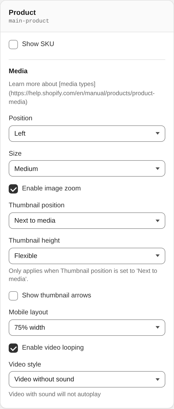 Product settings