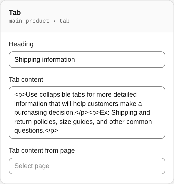 Tab settings