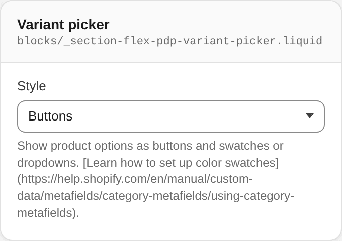 Variant picker settings